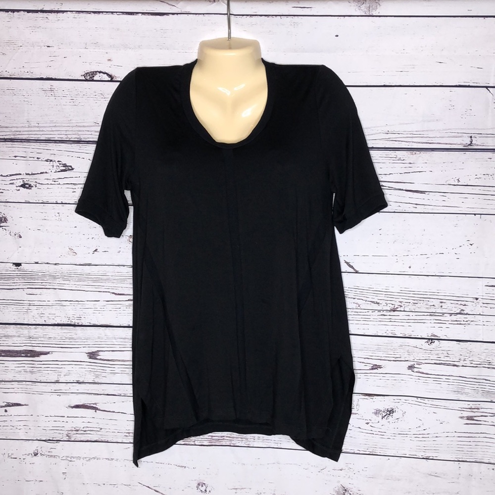 Capote NWT Size M Black w/ Ribbed Trim Bamboo Jersey Jennie Knit Top Shirt